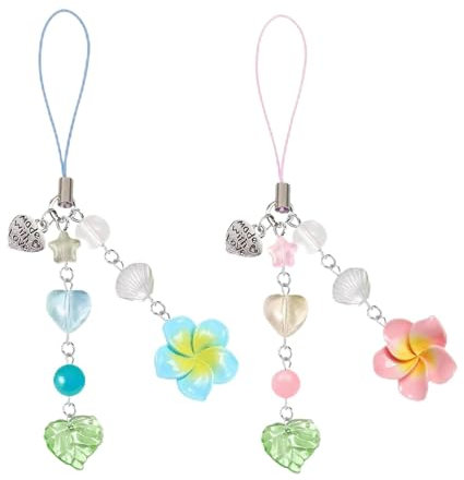 Mrltau 2 PCS Hibiscus Flower Mobile Phone Charms, Y2k Iphone Charm, Star-Leaf-Heart Phone Keychain, Aesthetic Phone Case Charm, Summer Beach Cute Phone Charm
