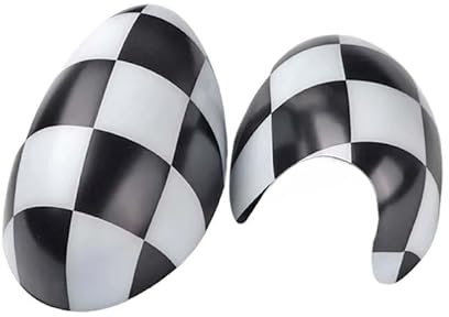 YaaGoo Caches de rétroviseurs en ABS pour MINI Cooper R50 R52 R53 (2001–2006), Coques latérales décoratives, Conduite à gauche(Damier noir et blanc)