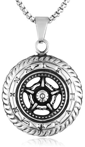 Herrenhalskette, Retro-Punk-Motorradreifen, Edelstahlhalskette, stahlfarbener Anhänger + stahlfarbener …