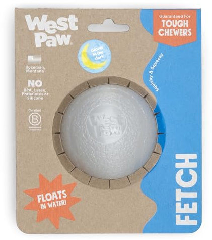 WEST PAW Boundr Ball Hundespielzeug zum Apportieren - Hüpfspielzeug für Hunde, Apportieren, Fangen, Kauen, Spielen - Schwimmbare, recycelbare Bälle - Große Glow in The Dark