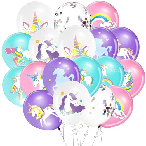 Tourima 18 Einhorn Luftballons, 12 Zoll Ballons für dergeburtstag Deko | Das Set enthält 18 Luftballons in 9 Einhorn-, Regenbogen- und Konfetti-Designs, jeweils 2 Stück für eine bunte Partydeko.