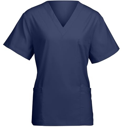 AUYAO Womens Hospital Uniform Nurse Top Uniforms Scrub Top, Pink/White Nurse Uniform Workwear Doctor Nurse Dress, V Neck Line Regular Fit Top with Short Sleeves for Dental Nurse Vets Elderly Carers