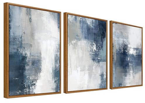 HALFLEMART 3Pcs Nordisch Abstrakt Leinwand Bilder Set Mit Rahmen Wandposter Blau Grau Weiß Minimalistisch Bild Wandbilder Wohnzimmer Schlafzimmer Esszimmer Wanddeko 30x40cm x3pcs (Ohne Acrylglas)