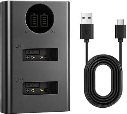 NB-13L Battery Charger for Canon Camera - G7X SX740hs SX730hs G5X SX620hs | Fast Dual Slot Micro/USB C Charger Compatible with Car/Power Bank/Laptop