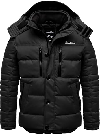 Amaci&Sons Herren Gefütterte Winter Jacke für Männer mit Kapuze 9138 Schwarz L