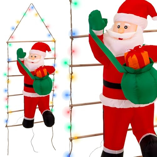 JUMI Babbo Natale Gonfiabile su Scala Gigante 150 cm Luminoso con LED Decorazione di Natale Esterna Autogonfiante per Giardino Casa Frontale IP44