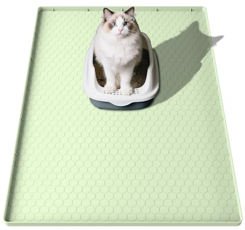 Pawinner Cat Litter Tray Mat Extra Large 33.86x22 inch (86x56 cm), Silicone Pet Litter Tray Mat, Urine and Waterproof Cat Litter Mat, Odourless, Anti- Slip Easy Clean, Green