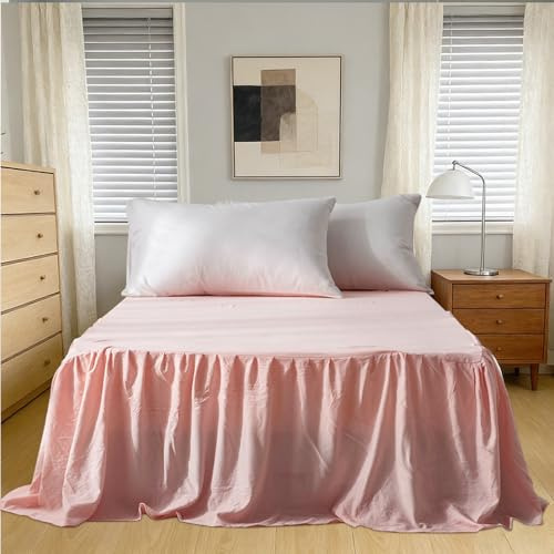 Tutamaz Volant Betthusse, Eleganter Bettrock mit Rüschen Wrap Around Style Bettrock zum Umwickeln Bettvolant Bezug Ruffled Solid Bed Rock (140 x 200 cm, Höhe 45 cm) Hellrosa