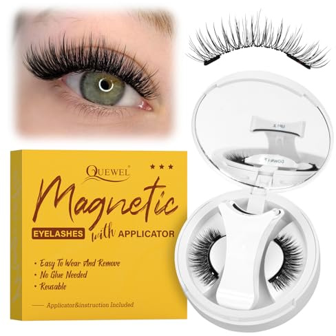 QUEWEL magnetische-Wimpern natürlicher Look, tragbare Magnet-Wimpern mit Applikator, verbesserte Wimpern-Magnetisch angenehmer und passender zu tragen, einfach anzubringen und zu entfernen (3-NZ-A)
