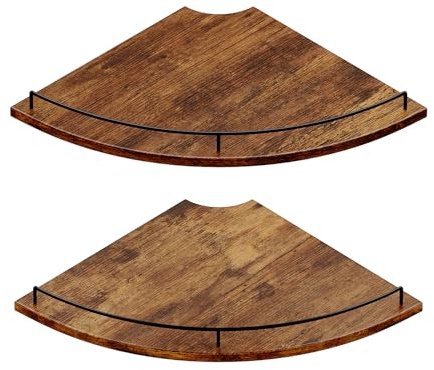 JJL Eckregal zur Wandmontage, 30 cm, 2-stöckig, schwebendes Eckregal, fächerförmig, rustikales Holzdekor mit Zaun, brauner Aufbewahrungs-Organizer für Wohnung, Schlafzimmer, Küche, Badezimmer