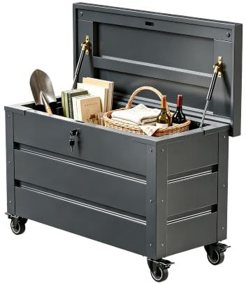 FlairVibe Gartenbox aus Metall mit Rädern und Schlössern 530L 132x62x65cm | Outdoor Kissenbox für den Garten mit Rostfeste Beschichtung ,Outdoor Aufbewahrungsbox/Auflagenbox wasserdicht für Kissen