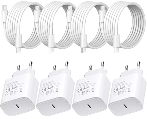 4er-Pack 25W USB C Ladegerät mit 1.8M Ladekabel,Schnellladegerät PD3.0 Stecker Typ C,Handy Netzteil Wand-Ladegerät, Kompatibel mit Handys,Tablets