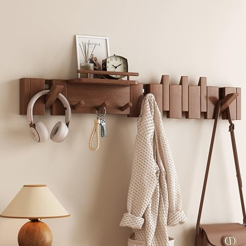 Viugpol garderobenhaken kleiderhaken wand wandgarderobe jackenaufhänger hakenleiste garderobe wand hakenleiste garderobe Massivholz Klaviergarderobe Living Room and Bedroom (Walnuss, 9-Haken)