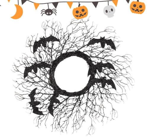 Svart Halloweenkrans Konstgjord Skrämmande Gotisk Skräckgirlang Med
