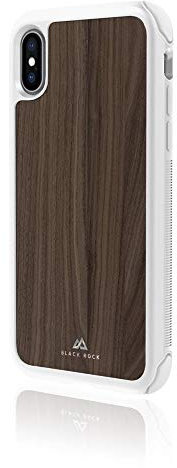 Black Rock Schutzhülle Robust Real Wood für Apple iPhone XS, Kunststoff und Holz, ideal für Outdoor und/oder Sport, 180° Schutz, Walnuss/Weiß