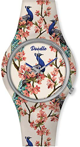 Doodle Watch Damenuhr Nature Mood Tattoouhr Pfau Kirschblüte DO35005