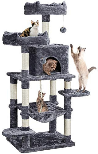 Yaheetech Rascador para Gatos Altura 147 cm Arbol para Gatos Castillo Mascota con Hamaca Juguete de Gatos de Sisal Gris Oscura