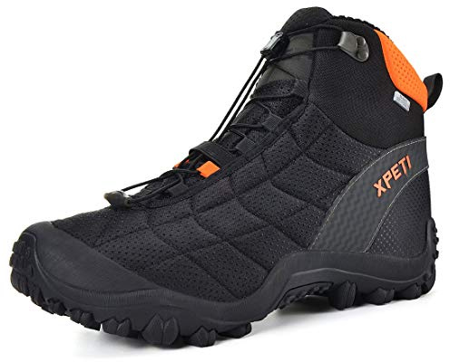 XPETI Winter Boots For Men Waterproof Insulated Outdoor Hiking Boots Men Black/Orange 10