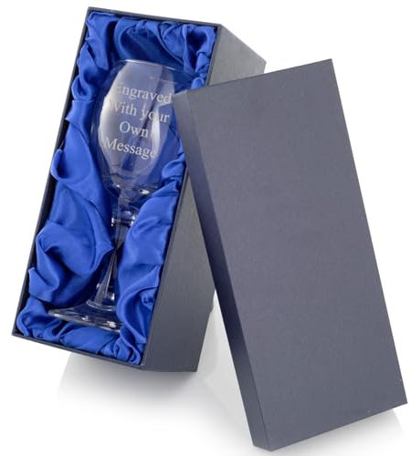 EIO Gifts Personalised Wine Glass 310ml – Wine Glasses in Satin Lined Presentation Box –Engraved Glass Gifts for Your Loved Ones with Your Custom Text