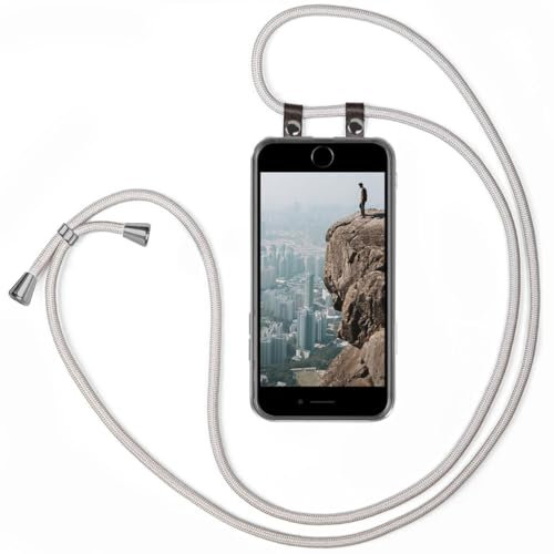 moex Mobile Phone Chain, Compatible with Apple iPhone 7 / iPhone 8 Case with Strap Adjustable Length, Silicone Case, Transparent with Chain in Silver, Removable