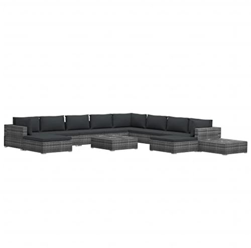 12-delige Loungeset met kussens poly rattan grijs