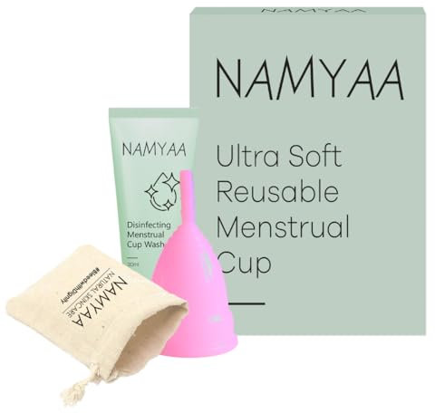 Namyaa Ultra Soft Reusable Menstrual Cup with Pouch & Cup Wash, Large Size (20-28ml), Pink