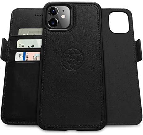 dreem Fibonacci 2-in-1 Wallet Case for Apple iPhone 12 Mini - Luxury Vegan Leather, Magnetic Detachable Shockproof Phone Case, RFID Card Protection, 2-Way Flip Stand - Black