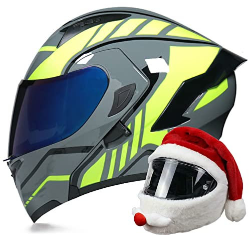 DOPORA Modularer Motorradhelm Klapphelm Doppel-Sonnenblende Integralhelm ECE-zertifizierter Helm für Erwachsene Männer und Frauen mit Weihnachtsmütze Crash-Helm,16,M
