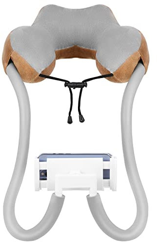 MoKo 2 en 1 Soporte Móvil Almohada para Cuello, Soporte con Brazo de Cuello Ajustable 360°, 5.5-11'' para iPhone 16/Pro/Pro MAX/Plus, iPhone 15/Pro/Pro MAX/Plus, iPhone 14/Pro/Pro MAX/Plus, Marrón