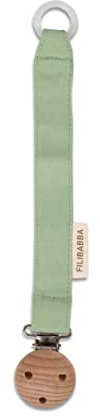 Filibabba® Schnullerkette aus Bio-Baumwolle und Holz | 21 cm | Schnullerkette für Jungen und Mädchen | Nickel-freie Metalclips | Mit Silikonring zum Befestigen | Dänisches Design (Tender Green)