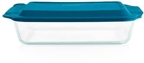 Pyrex Deep 9x13-Inch Glass Baking Dish with Lid, Deep Casserole Dish, Glass Food Container, Oven, Freezer and Microwave Safe, Clear Container