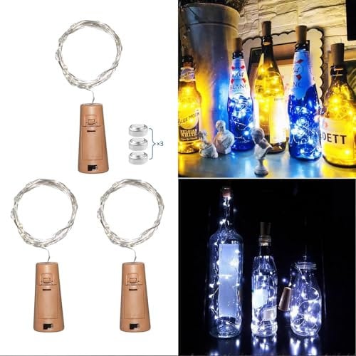 Akynite LED Flaschenlicht Kaltweiß mit Korken, 20 LEDs 2M Lichterkette Wasserdicht, Korken Lichterkette Kaltweiss für Flaschen Deko, für Weihnachten Tischdekoration Hochzeitstisch, 3er-set