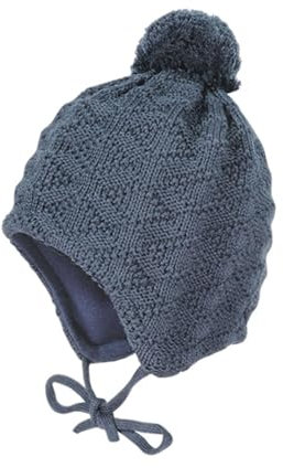 maximo Mini-Mütze Struktur ausgenäht Pompon Made in Germany 49 Blue Stone