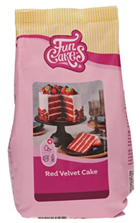 FunCakes Mix für Red Velvet Cake: Einfach zu verwendender, schön weicher und flauschiger Kuchen mit leichtem Schokoladengeschmack, auch für Cupcakes aus rotem Samt geeignet, Halal. 500 g.