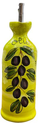Amarcord La Romagna Huilier en céramique faite et peinte à la main verte avec poignée avec motif d'olives 500 ml