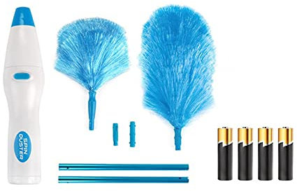 YLWX Plumero Atrapapolvo De Microfibra, Plumero De Plumas Eléctrico De Acero Inoxidable con Cepillo De Limpieza De Varilla De Extensión y Flexible para Limpieza del Hogar (Color : Azul)