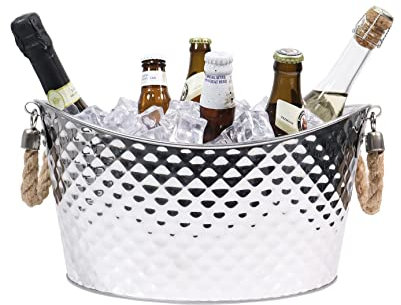 8L Large Ice Bucket, Stainless Steel Ice Bucket Beverage Tub with Hemp Rope Handles,Beer Bucket for Parties Bar Home