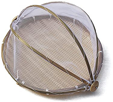 URFEDA Cloche Alimentaire Rond en Bambou Plateau de Service Alimentaire avec Moustiquaire Anti-Insectes Anti-poussière Plateaux Alimentaires Rond Paniers en Rotin Tressé pour Légumes, Fruits, Pain