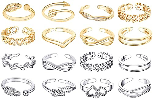 MAGIDOVE 24PCS Adjustable Toe Rings for Women Open Toe Ring Knot Toe Ring Summer Beach Foot Jewelry (gold & silver)