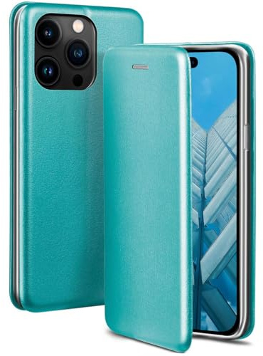 ONEFLOW Business Case für iPhone 14 Pro Handyhülle klappbar mit Standfunktion, Klapphülle Flipcase Cover Dünn, PU Leder Hülle mit Kartenfach, 360 Grad Schutzhülle, Mint Blau