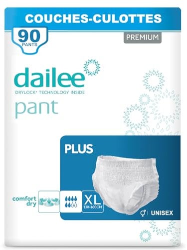Dailee Pants Plus XL - 90x Couches Adultes, Couche Culotte Incontinence Femme et Homme - Slip Incontinence, 90 Culotte Jetable