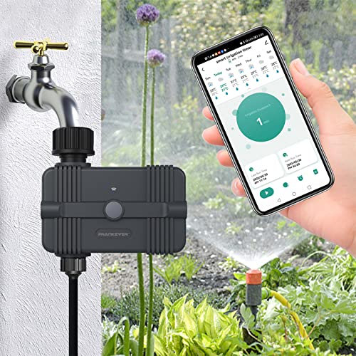 FrankEver WLAN Bewässerungscomputer mit App Steuerung, Smart Garten Bewässerungsuhr Automatische Bewässerung mit Regenverzögerung, Kompatibel mit Alex und Google Home,IP65 wasserdicht,BSP 3/4” DN20
