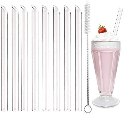 ALINK 8pcs14 mm × 20 cm Bubble Tea Glas Strohhalme Wiederverwendbar, 8Boba Tea Glasstrohhalme + 1Reinigungsbürste,gesund, umweltschonend, frei von BPA