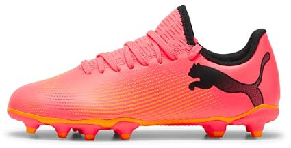 PUMA Future 7 Play Fg/Ag Jr Soccer Shoe, Unisex niños, Sunset Glow Puma Black Sun Stream, 38.5 EU