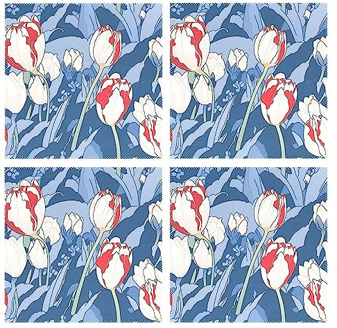 Tulips On Blue Background Nonslip Placemats for Dining Table Dinning Table Mats Set of 4 Rustic Waterproof Table Runner Washable Placemats Kids Underplate Mat