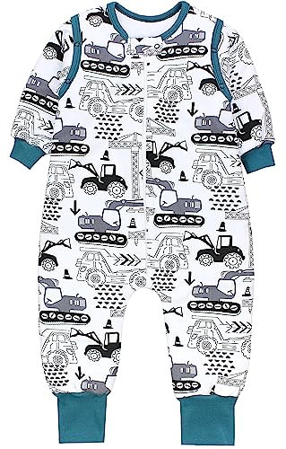 TupTam Baby Schlafsack mit Füßen und Ärmeln – Ganzjahres Schlafsack Baby 2.5 TOG, OEKO-TEX zertifiziert, Farbe: Bagger/Grün, Größe: 80-86