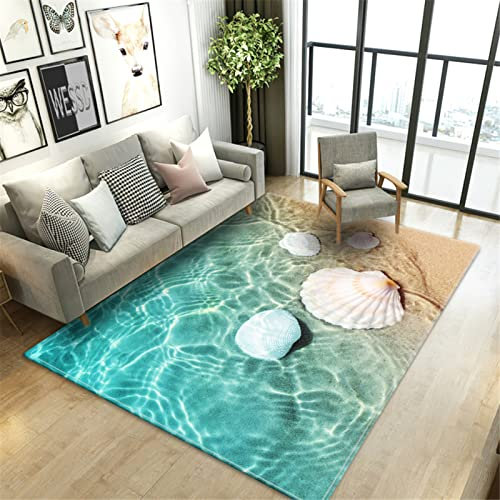 HGFHKL Strand Meer Muschelteppich 3D-Druck großer Teppich Wohnzimmer weicher Schwamm Badezimmermatte absorbieren Anti-Rutsch-Türmatte