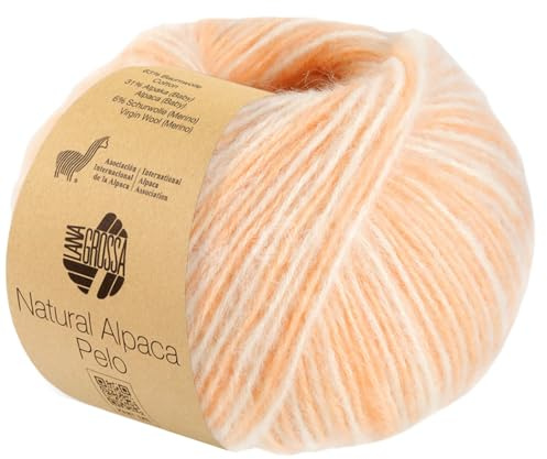 LANA GROSSA Natural Alpaca Pelo | Flauschige Netzgarnstruktur aus Baumwolle gefüllt mit Baby Alpakafasern und Merino Schurwolle | 50g Wolle zum Stricken & Häkeln | 125m Garn FB201