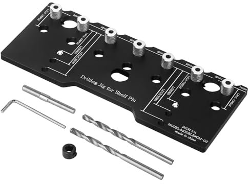 Umelee Maschera per Perno per Ripiano, Maschera di Foratura Regolabile per Praticare 7 Fori da 6,35mm, Modello di Foratura in Lega di Alluminio, Guida per Foratura per Scaffali Armadi, Sistema 32 mm
