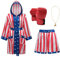 Regenboog Rocky Balboa Kostüm Herren und Damen, amerikanische Flagge, Boxkostüm für Erwachsene, Satin-Boxer-Bademantel, Shorts, Gürtel, Boxhandschuhe, USA-Bademantel, Halloween, Übergröße, XXL